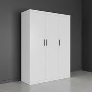 3 Door White Wardrobe - Black Handles, Hanging Rail & Shelves V63-953071