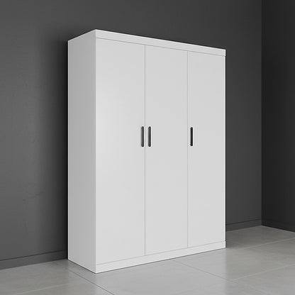 3 Door White Wardrobe - Black Handles, Hanging Rail & Shelves V63-953071