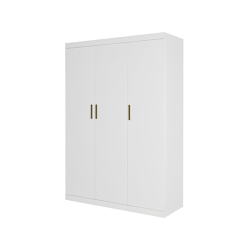3 Door White Wardrobe - Gold Handles, Hanging Rail & Shelves V63-953081