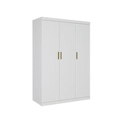 3 Door White Wardrobe - Gold Handles, Hanging Rail & Shelves V63-953081