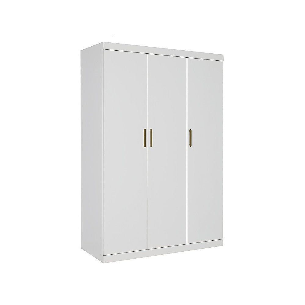 3 Door White Wardrobe - Gold Handles, Hanging Rail & Shelves V63-953081