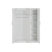 3 Door White Wardrobe - Gold Handles, Hanging Rail & Shelves V63-953081