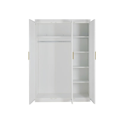 3 Door White Wardrobe - Gold Handles, Hanging Rail & Shelves V63-953081