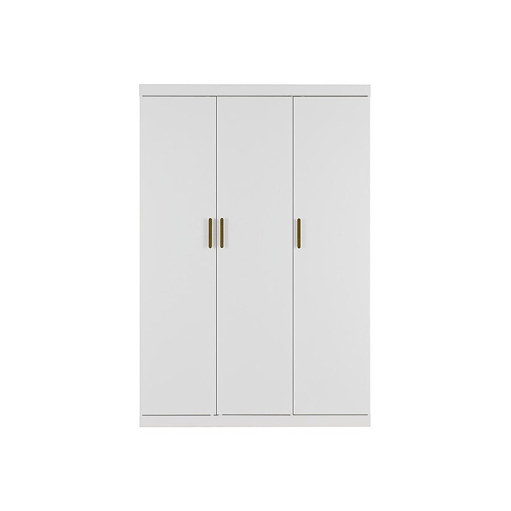 3 Door White Wardrobe - Gold Handles, Hanging Rail & Shelves V63-953081