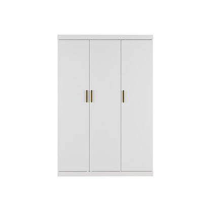 3 Door White Wardrobe - Gold Handles, Hanging Rail & Shelves V63-953081