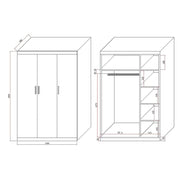 3 Door White Wardrobe - Gold Handles, Hanging Rail & Shelves V63-953081