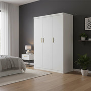 3 Door White Wardrobe - Gold Handles, Hanging Rail & Shelves V63-953081