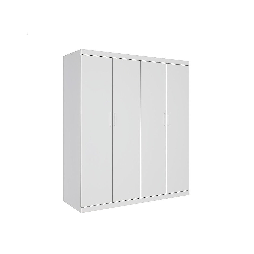 4 Door White Wardrobe Cabinet - Hanging Rail, Shelves & White Handles V63-953101