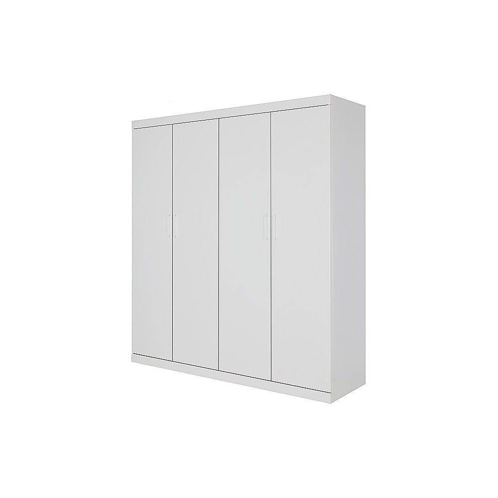 4 Door White Wardrobe Cabinet - Hanging Rail, Shelves & White Handles V63-953101