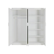 4 Door White Wardrobe Cabinet - Hanging Rail, Shelves & White Handles V63-953101