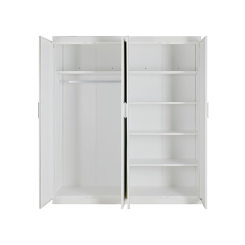 4 Door White Wardrobe Cabinet - Hanging Rail, Shelves & White Handles V63-953101