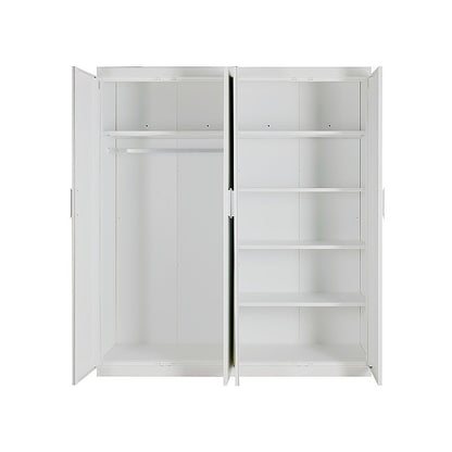 4 Door White Wardrobe Cabinet - Hanging Rail, Shelves & White Handles V63-953101
