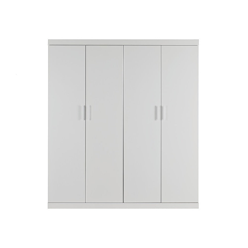 4 Door White Wardrobe Cabinet - Hanging Rail, Shelves & White Handles V63-953101