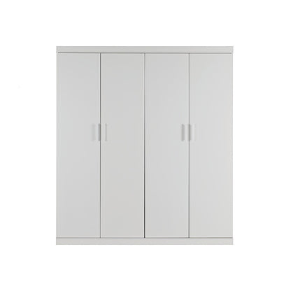 4 Door White Wardrobe Cabinet - Hanging Rail, Shelves & White Handles V63-953101