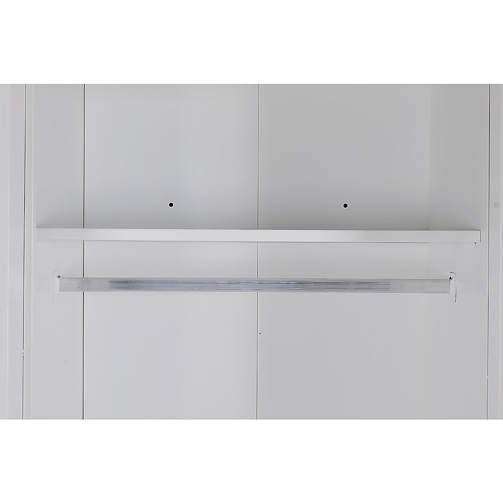 4 Door White Wardrobe Cabinet - Hanging Rail, Shelves & White Handles V63-953101