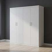 4 Door White Wardrobe Cabinet - Hanging Rail, Shelves & White Handles V63-953101