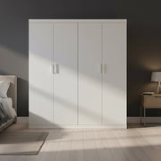 4 Door White Wardrobe Cabinet - Hanging Rail, Shelves & White Handles V63-953101