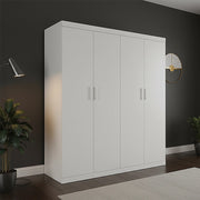 4 Door White Wardrobe Cabinet - Hanging Rail, Shelves & White Handles V63-953101