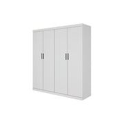 4 Door White Wardrobe Cabinet - Hanging Rail, Shelves & Black Handles V63-953111