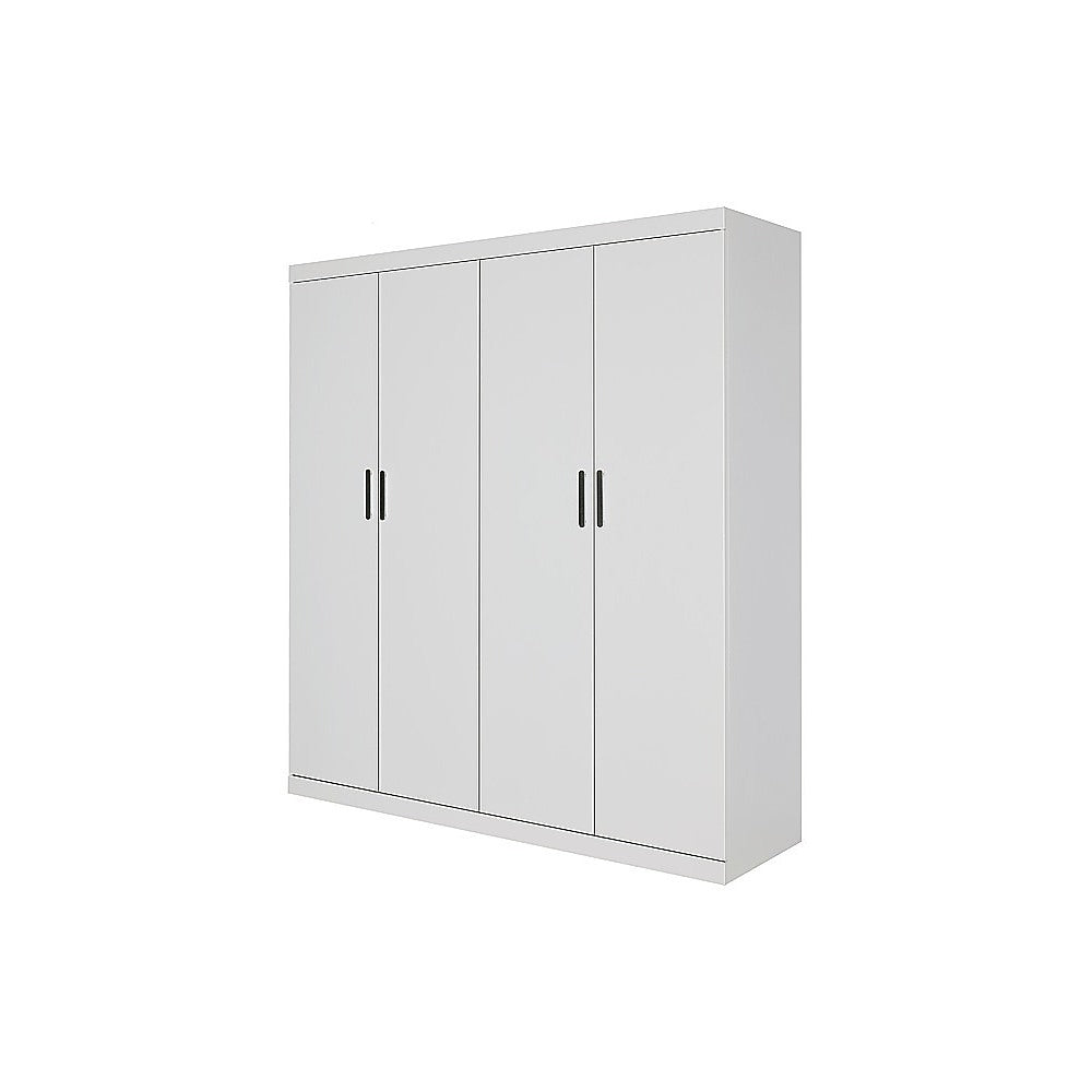 4 Door White Wardrobe Cabinet - Hanging Rail, Shelves & Black Handles V63-953111