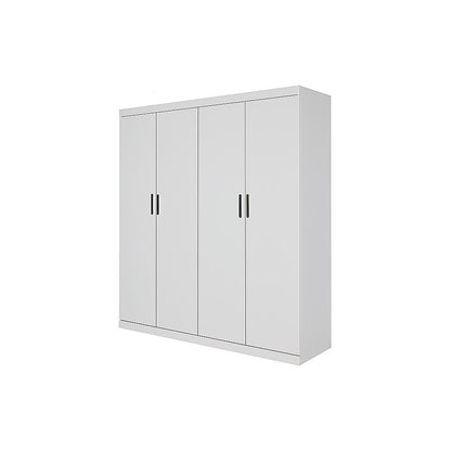 4 Door White Wardrobe Cabinet - Hanging Rail, Shelves & Black Handles V63-953111