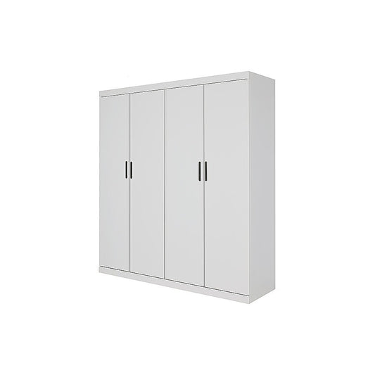 4 Door White Wardrobe Cabinet - Hanging Rail, Shelves & Black Handles V63-953111