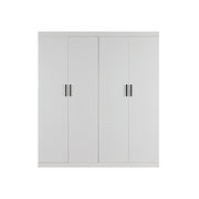 4 Door White Wardrobe Cabinet - Hanging Rail, Shelves & Black Handles V63-953111