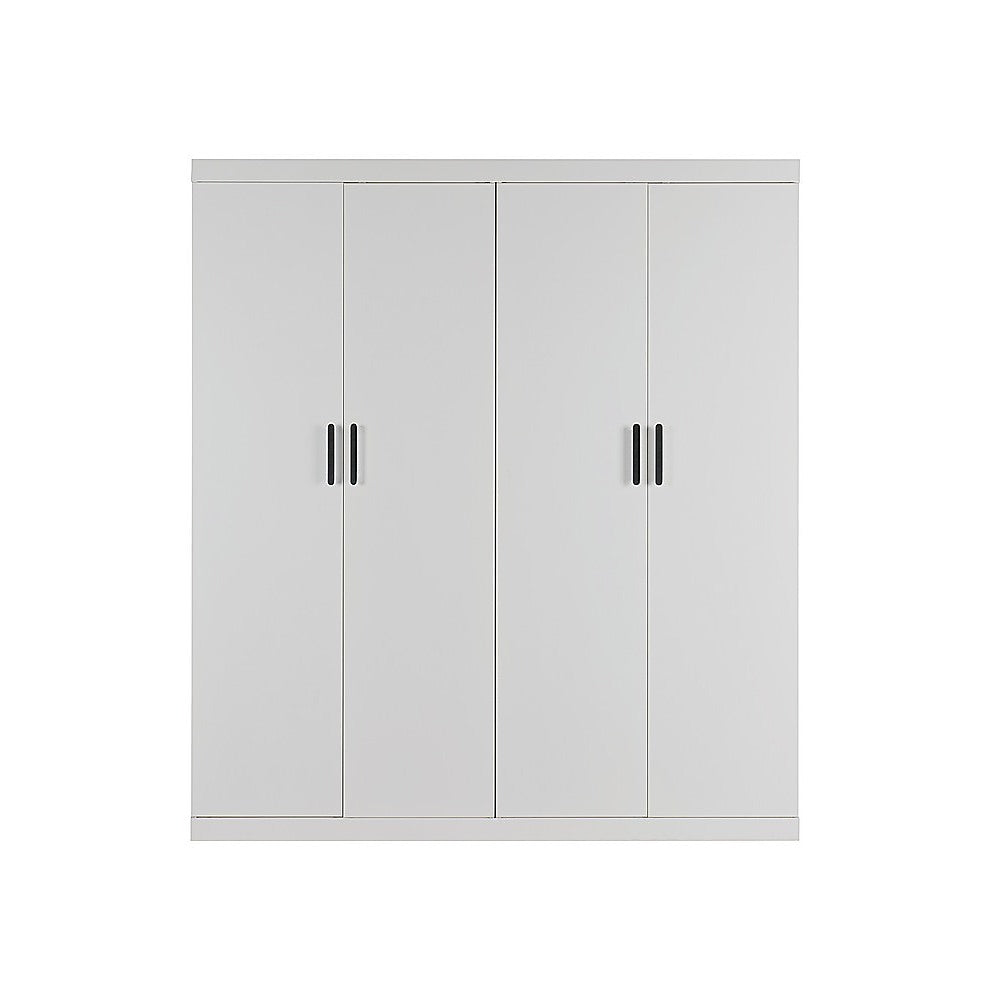 4 Door White Wardrobe Cabinet - Hanging Rail, Shelves & Black Handles V63-953111