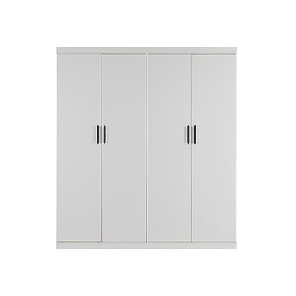 4 Door White Wardrobe Cabinet - Hanging Rail, Shelves & Black Handles V63-953111