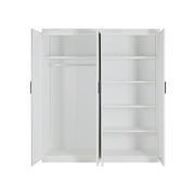 4 Door White Wardrobe Cabinet - Hanging Rail, Shelves & Black Handles V63-953111