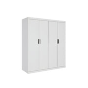 4 Door White Wardrobe Cabinet - Hanging Rail, Shelves & Black Handles V63-953111