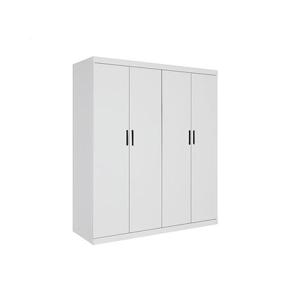 4 Door White Wardrobe Cabinet - Hanging Rail, Shelves & Black Handles V63-953111