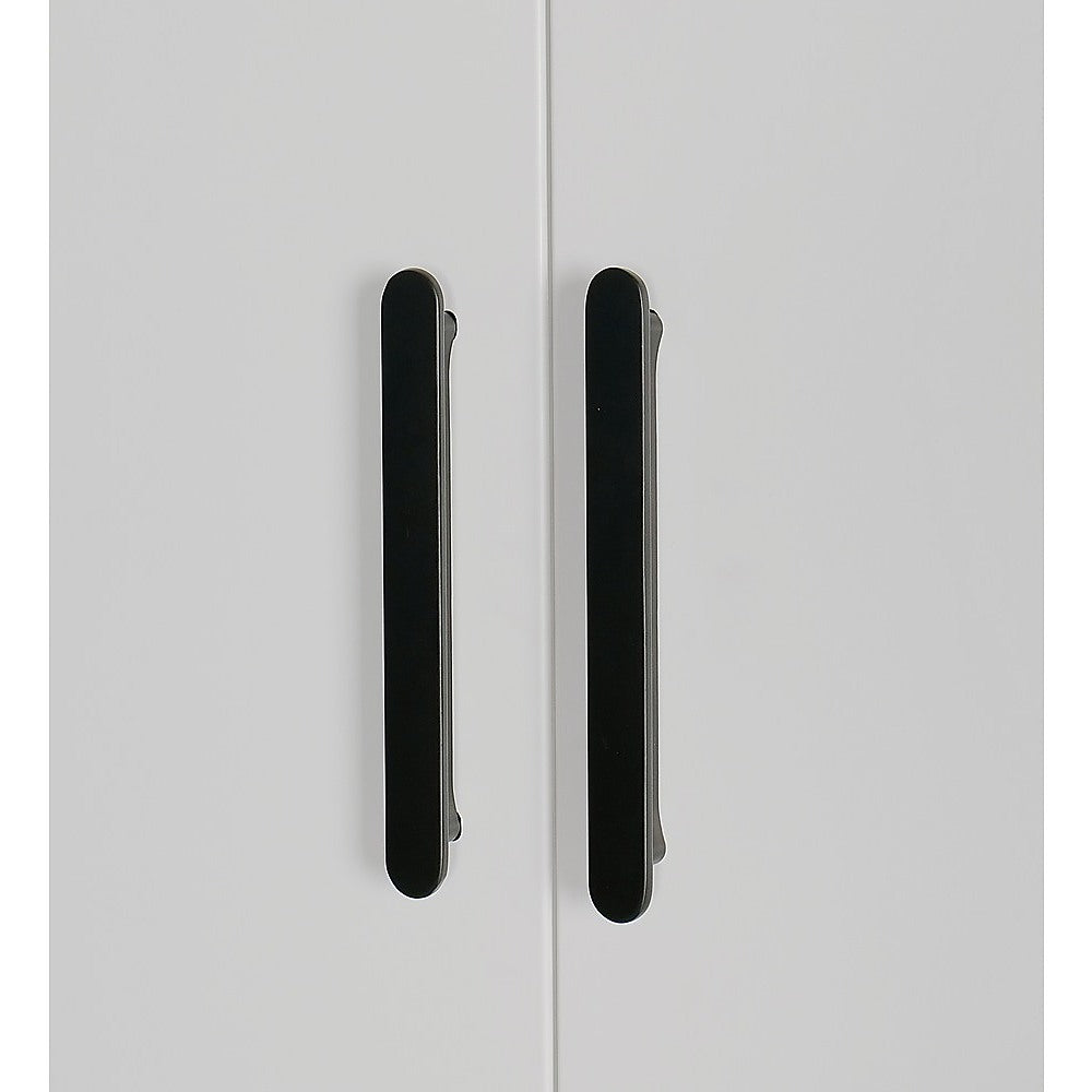 4 Door White Wardrobe Cabinet - Hanging Rail, Shelves & Black Handles V63-953111