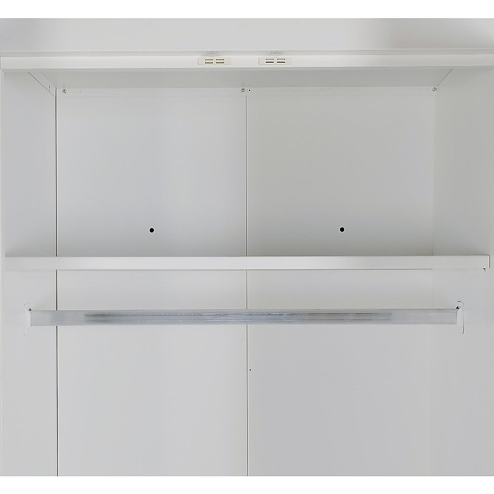 4 Door White Wardrobe Cabinet - Hanging Rail, Shelves & Black Handles V63-953111