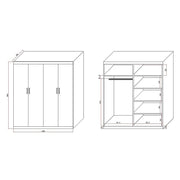 4 Door White Wardrobe Cabinet - Hanging Rail, Shelves & Black Handles V63-953111