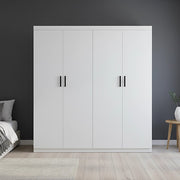 4 Door White Wardrobe Cabinet - Hanging Rail, Shelves & Black Handles V63-953111