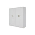 4 Door White Wardrobe Cabinet - Hanging Rail, Shelves & Gold Handles V63-953121