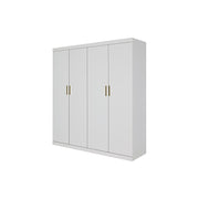 4 Door White Wardrobe Cabinet - Hanging Rail, Shelves & Gold Handles V63-953121