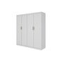 4 Door White Wardrobe Cabinet - Hanging Rail, Shelves & Gold Handles V63-953121
