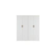 4 Door White Wardrobe Cabinet - Hanging Rail, Shelves & Gold Handles V63-953121