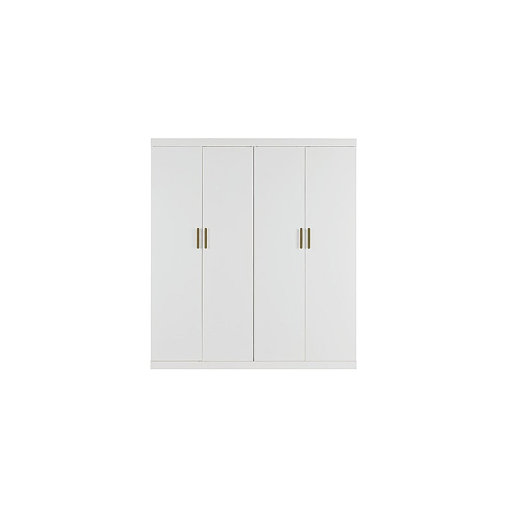4 Door White Wardrobe Cabinet - Hanging Rail, Shelves & Gold Handles V63-953121