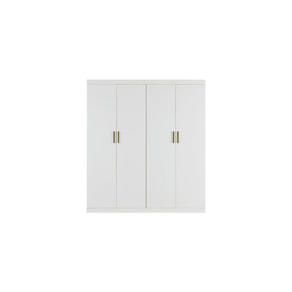 4 Door White Wardrobe Cabinet - Hanging Rail, Shelves & Gold Handles V63-953121