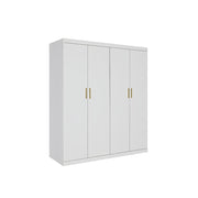 4 Door White Wardrobe Cabinet - Hanging Rail, Shelves & Gold Handles V63-953121
