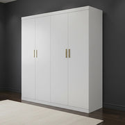 4 Door White Wardrobe Cabinet - Hanging Rail, Shelves & Gold Handles V63-953121