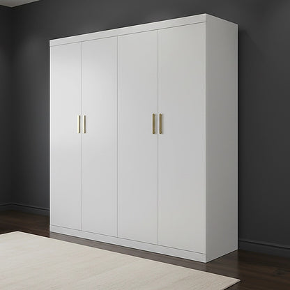 4 Door White Wardrobe Cabinet - Hanging Rail, Shelves & Gold Handles V63-953121