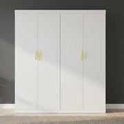 4 Door White Wardrobe Cabinet - Hanging Rail, Shelves & Gold Handles V63-953121