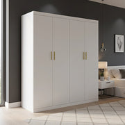 4 Door White Wardrobe Cabinet - Hanging Rail, Shelves & Gold Handles V63-953121