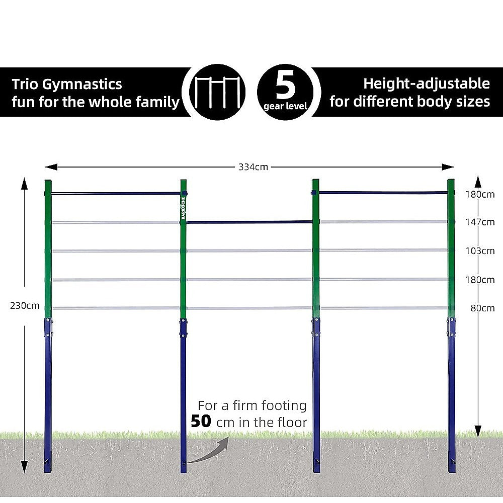 Triple Outdoor Pull-Up Bar - Height Adjustable Gymnastics & Fitness Bar V63-953161