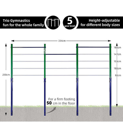 Triple Outdoor Pull-Up Bar - Height Adjustable Gymnastics & Fitness Bar V63-953161