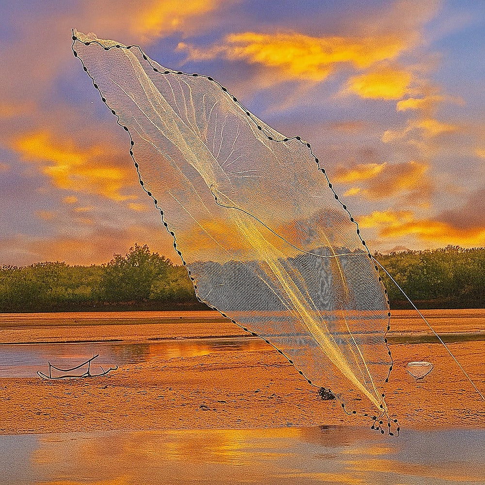 3m Nylon Fishing Cast Net - Quick Throw Mesh with Chain Weights & Drawstring V63-953181